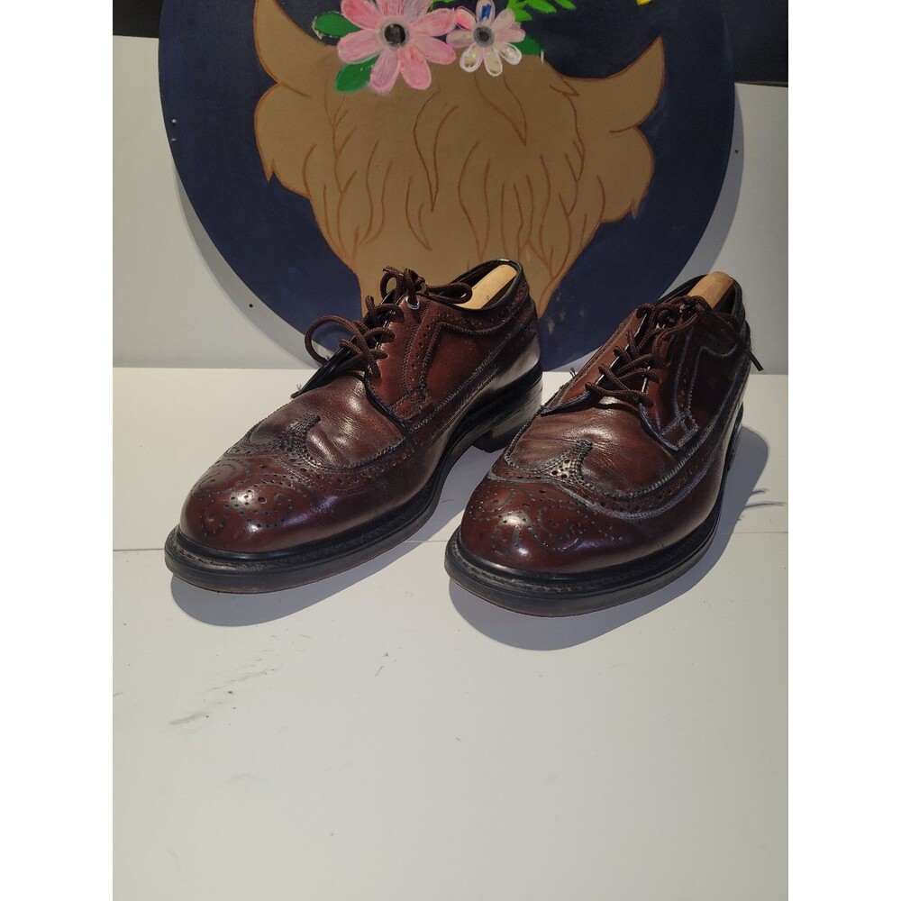 Men’s Wingtip Oxford Dress Shoes Brown Leather Brogue Business Casual Size 9